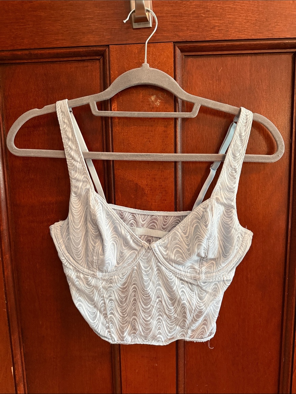 Hollister Light Blue Patterned Mesh Crop Tank